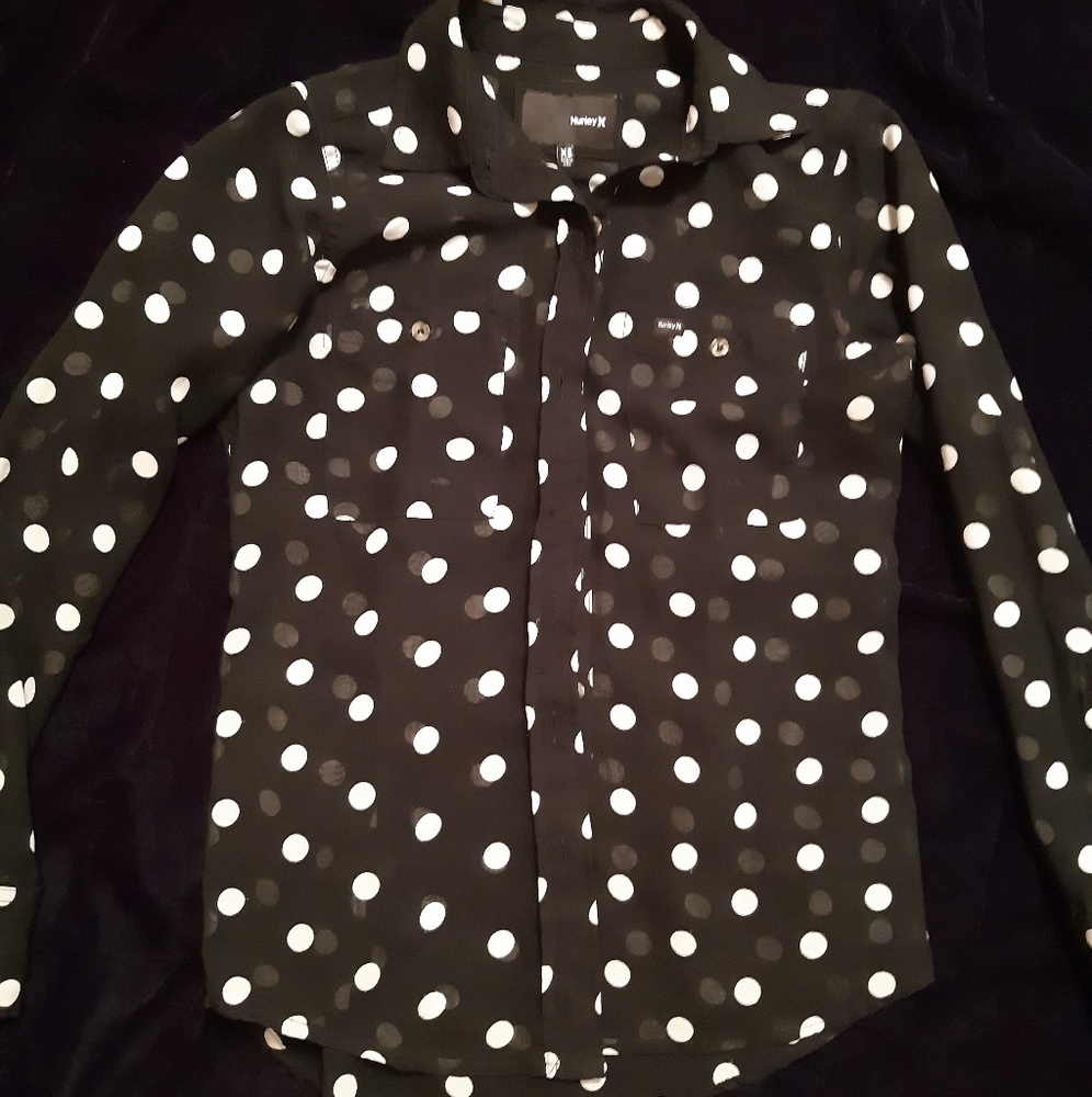 Vintage Polk a dot sheer Hurley long sleeve top.